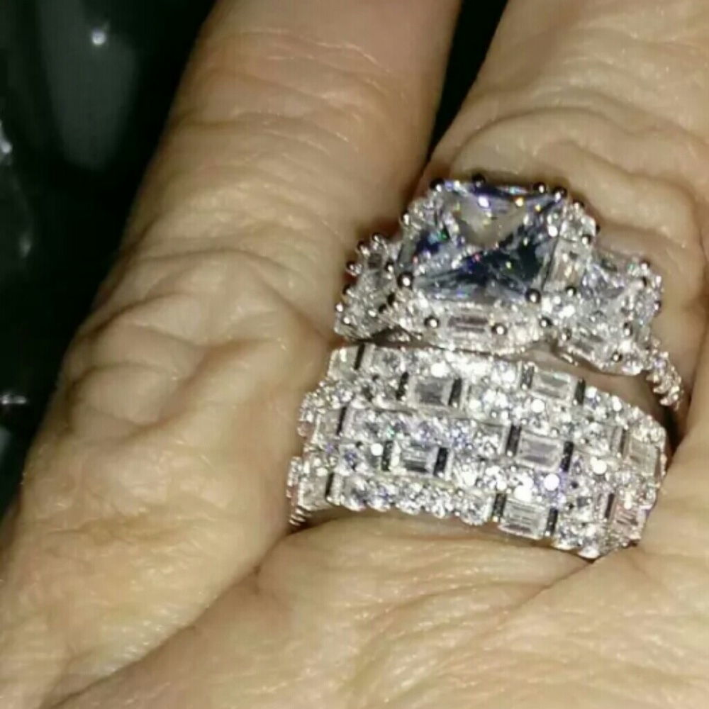 2pc wedding engagement ring set sz 7
